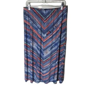 CJ Banks plus size blue white orange chervon stripe maxi skirt size X (14W)